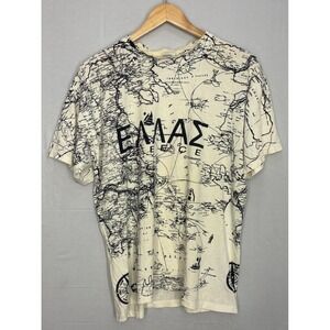 Greece Map All Over Graphic T-Shirt Mens White Large Vintage 90s B&C Collection